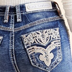 ❤️NeW!❤️ ROCK REVIVAL NURI CURVY HIGH-RISE EMBROIDERED STRAIGHT JEANS SIZE 30